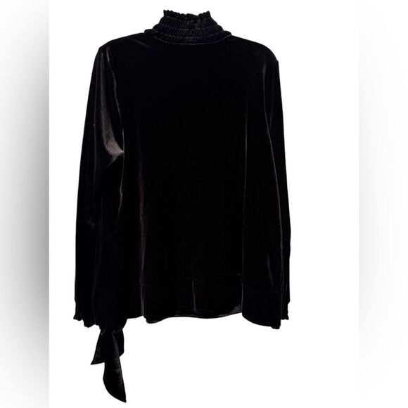 Pink Lily Black Velvet Side Tie Long Sleeve Turtleneck Size Medium - Picture 2 of 8